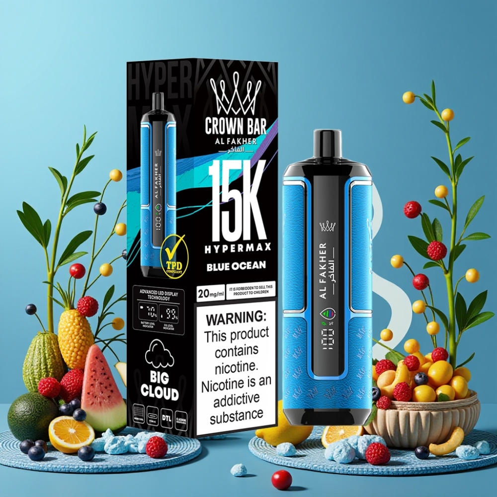 Al Fakher Crown Bar 15K Hypermax Desechable Kit Vape Océano Azul 22ml 15K Puffs