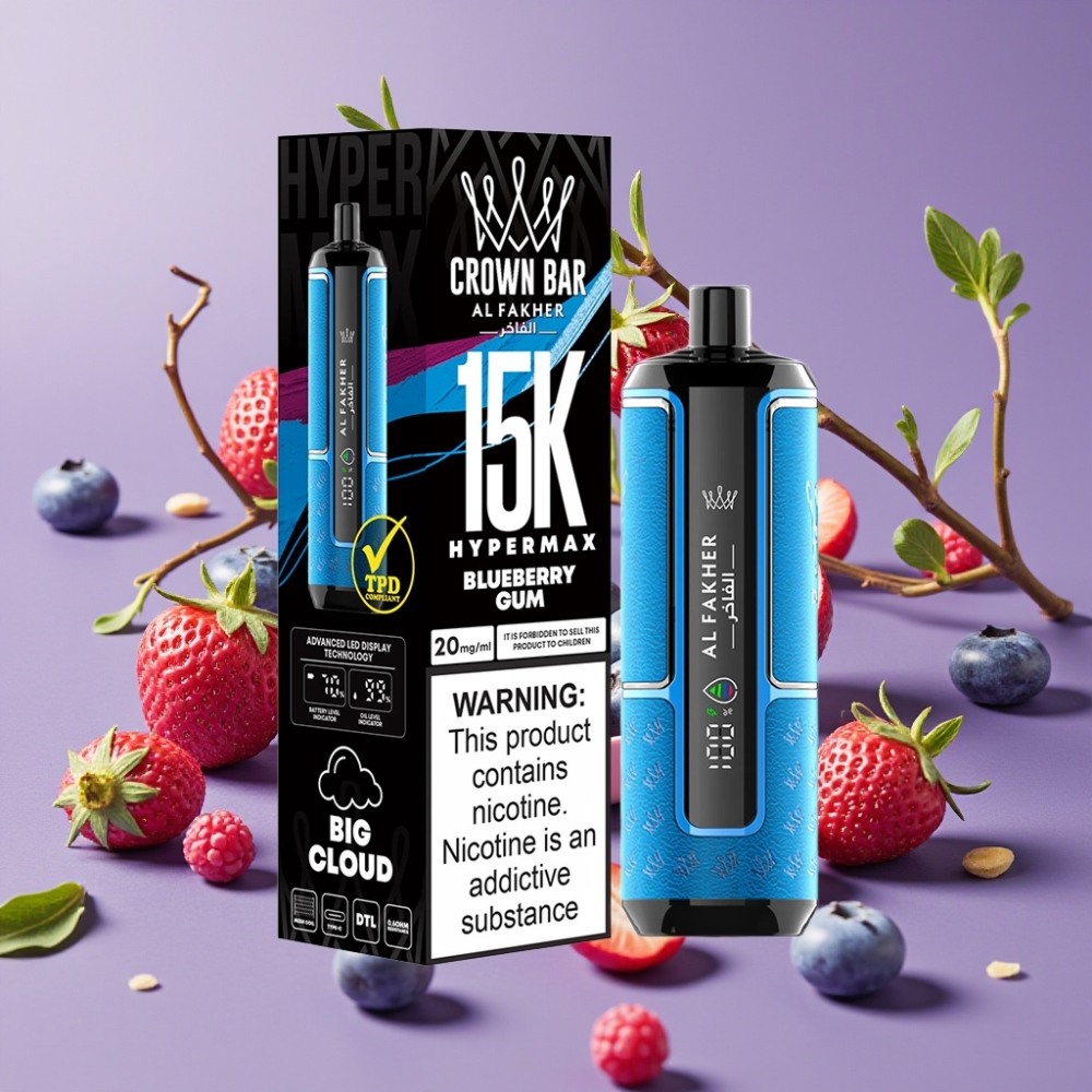 Al Fakher Crown Bar 15K Hypermax Desechable Vape Kit Chicle de Arándano 22ml 15K Puffs