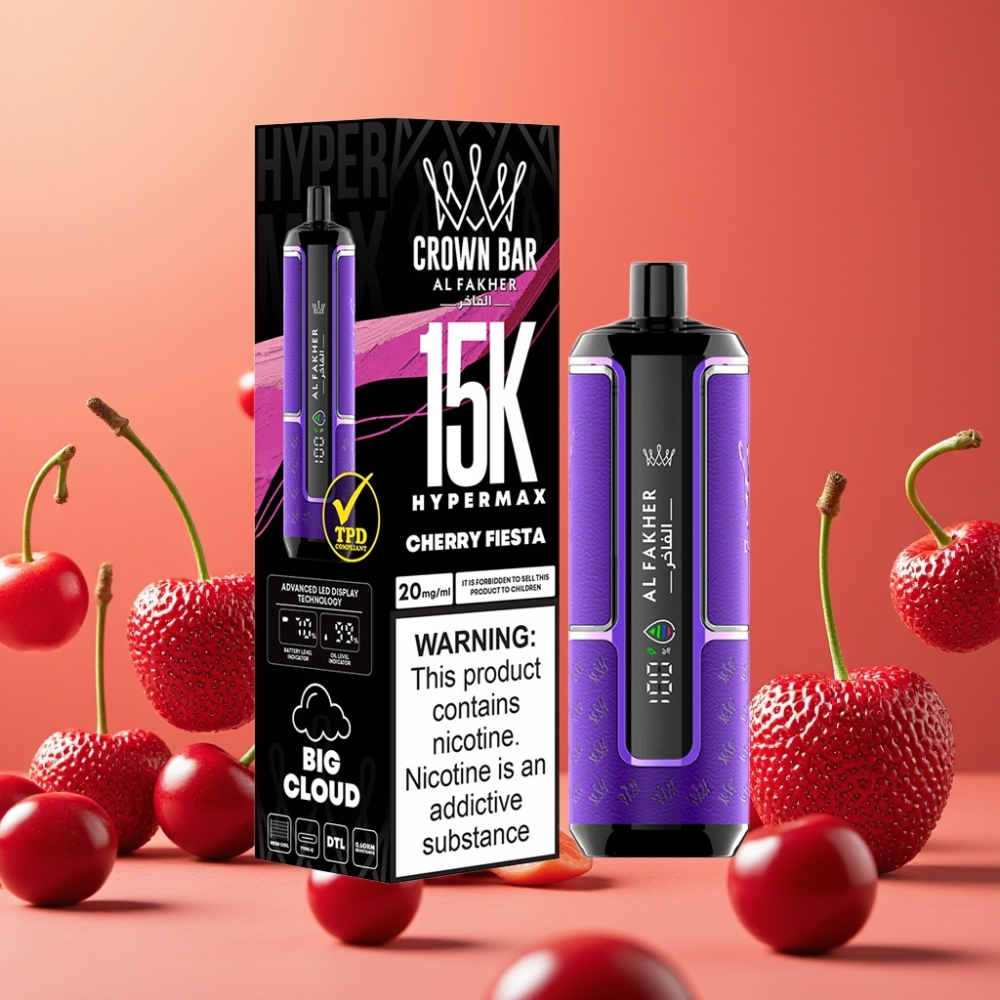 Al Fakher Crown Bar 15K Hypermax Desechable Vape Kit Fiesta Cereza 22ml