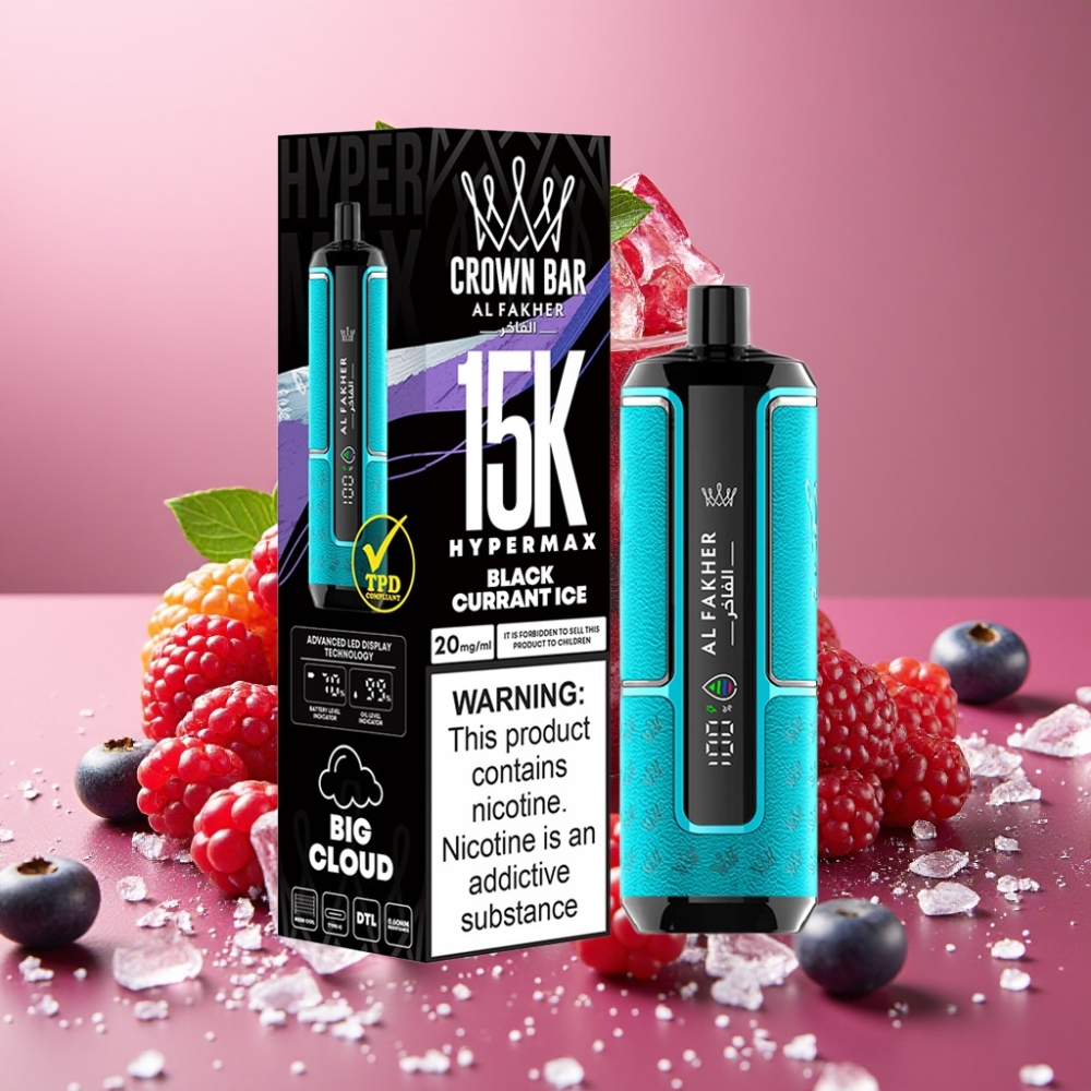 Al Fakher Crown Bar 15K Hypermax Desechable Vape Kit Grosella Negra Hielo 22ml 15K Puffs