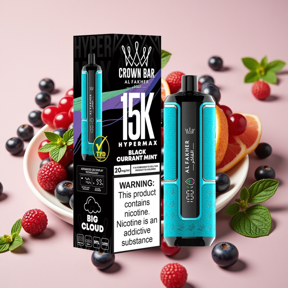 Al Fakher Crown Bar 15K Hypermax Desechable Vape Kit Grosella Negra Menta 22ml 15000 Caladas