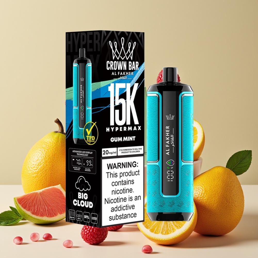 Al Fakher Crown Bar 15K Hypermax Kit Vape Desechable Menta Chicle 22ml 15000 Caladas
