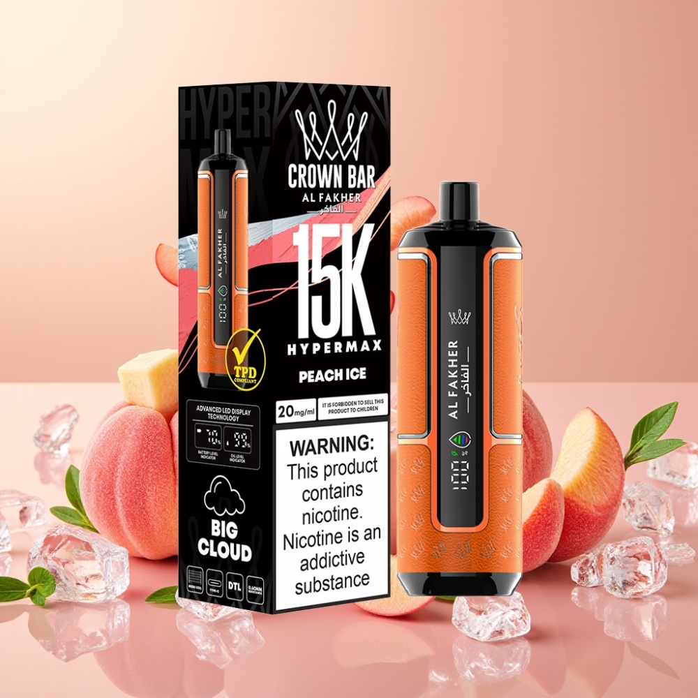 Al Fakher Crown Bar 15K Hypermax Vape Kit Desechable Melocotón Helado 22ml 15000 Caladas