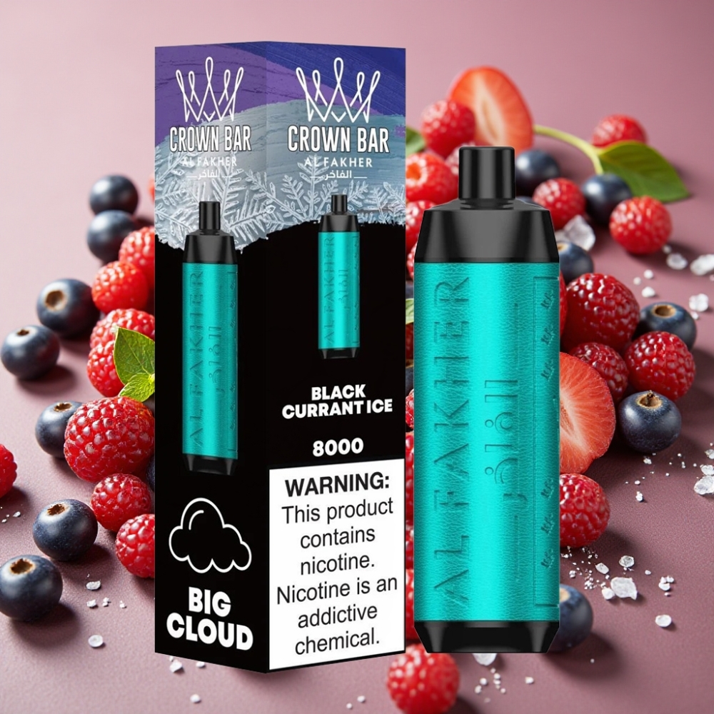 Al Fakher Crown Bar 8000 Crystal Desechable Vape Grosella Negra Hielo con 18ml y 8000 Caladas