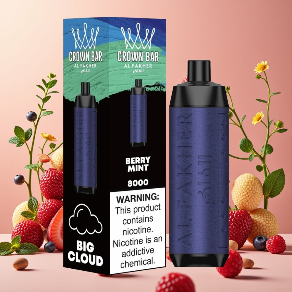 Al Fakher Crown Bar 8000 Crystal Desechable Vape Menta Baya con 18ml de líquido y 5mg de nicotina