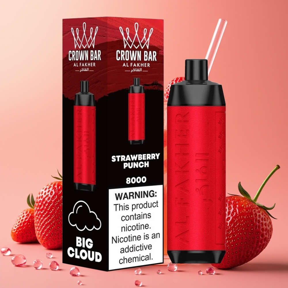 Al Fakher Crown Bar 8000 Crystal Desechable Vape Ponche de Fresa con 18ml y 8000 Caladas