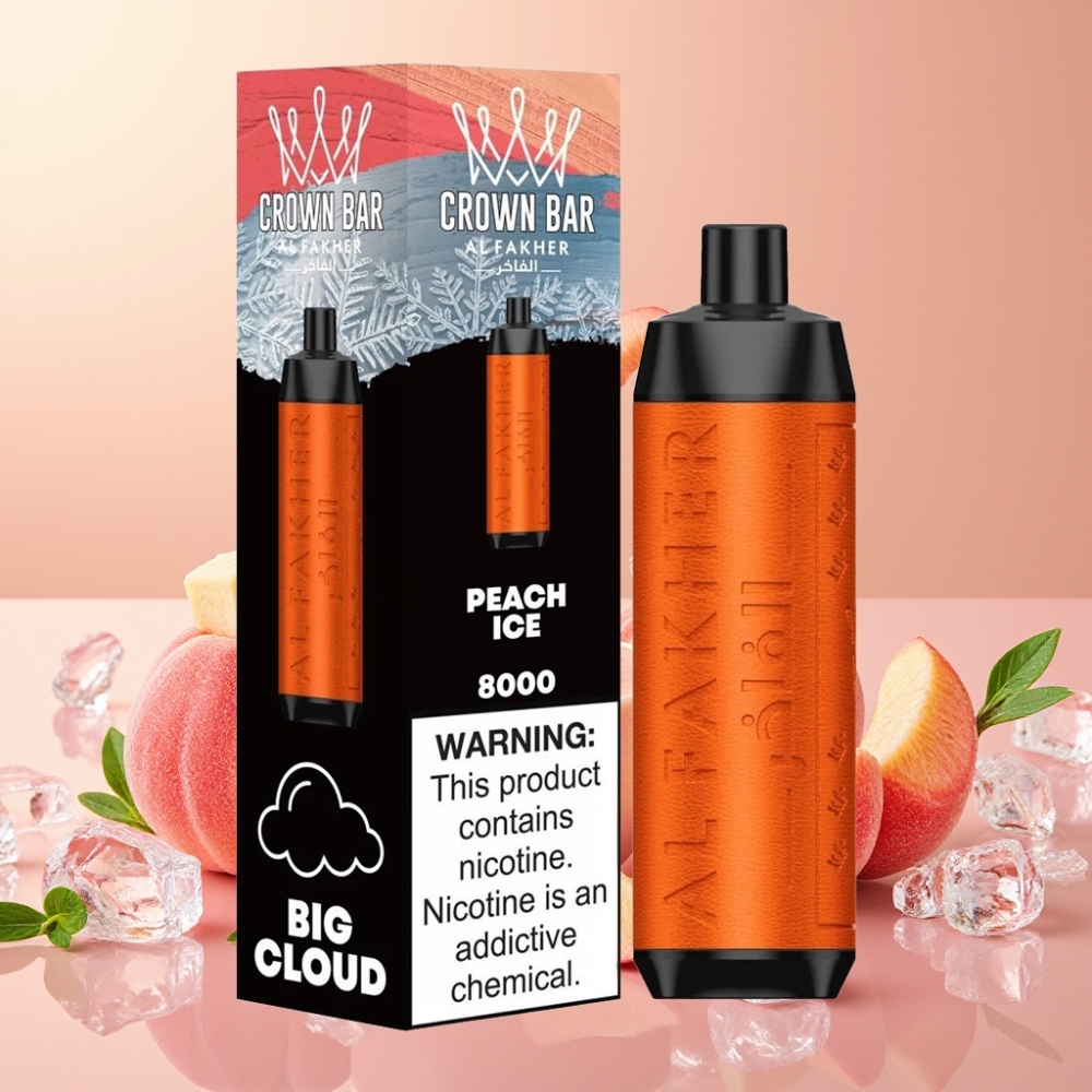 Al Fakher Crown Bar 8000 Crystal Vape Desechable Melocotón Hielo con 8000 Puffs y 5mg Nicotina