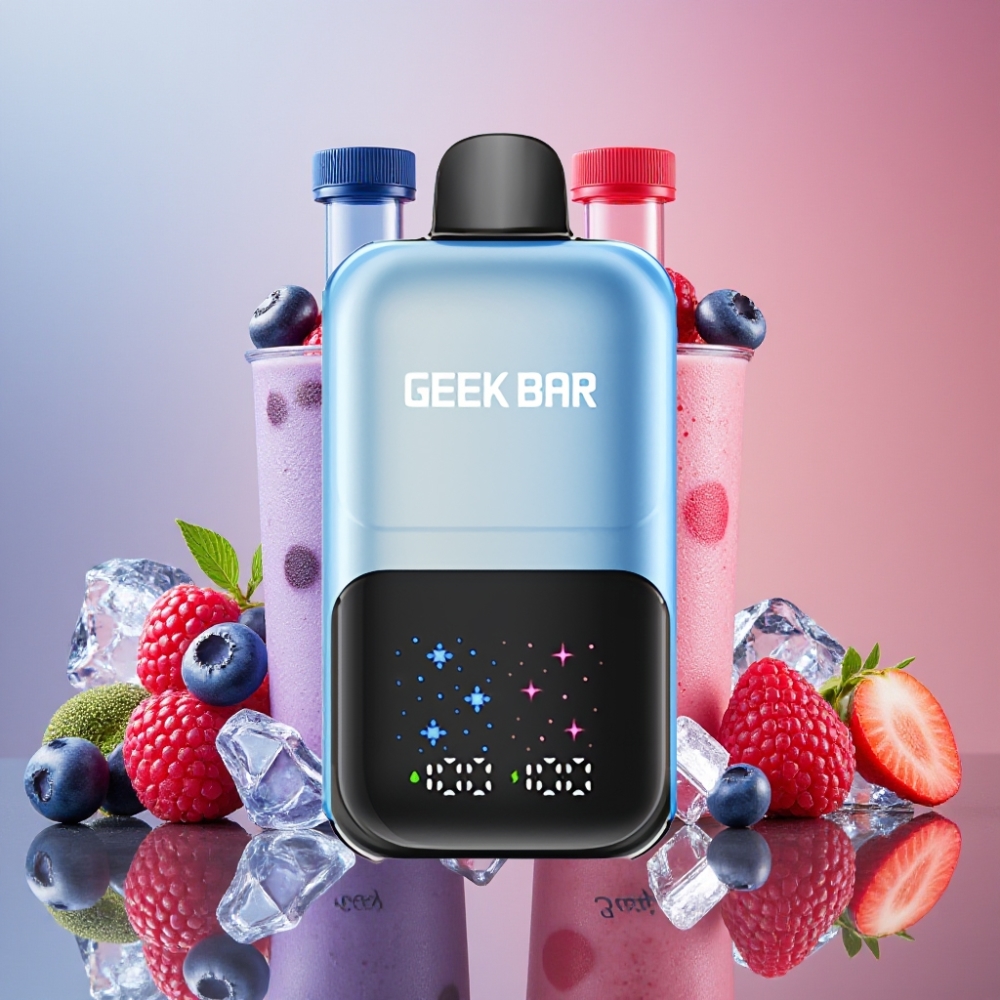 GEEK BAR 2GO 20ml 50000 Caladas Dos Series Vape Desechable Arándano Frambuesa Hielo con Pantalla Interactiva y Batería Recargable