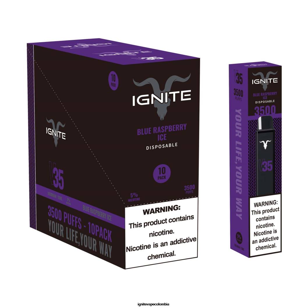 IGNITE V35 paquete de 10 bolígrafos vaporizadores hielo de frambuesa azul 86JD120 - IGNITE Sabores