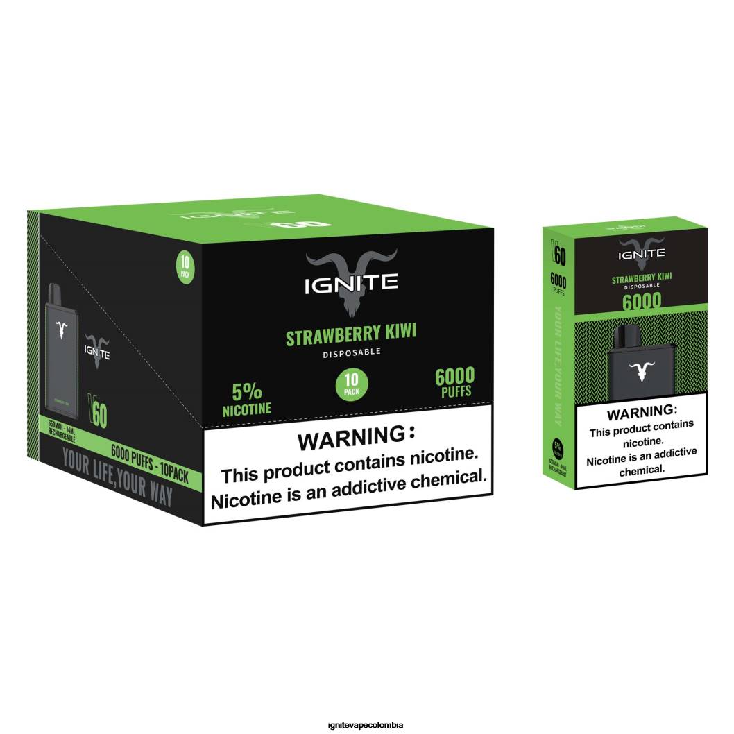 IGNITE V60 paquete de 10 bolígrafos vaporizadores kiwi fresa 86JD26 - IGNITE Vape Colombia