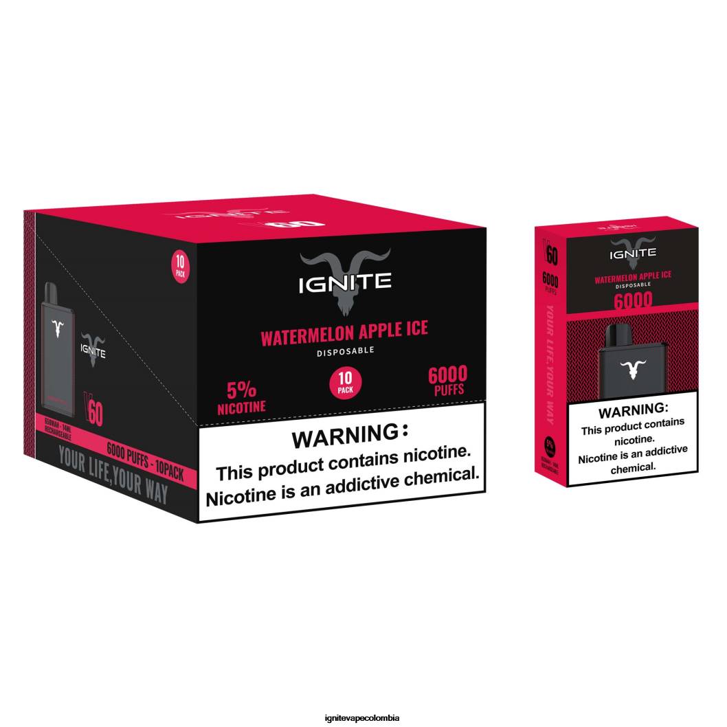 IGNITE V60 paquete de 10 bolígrafos vaporizadores sandía manzana hielo 86JD28 - IGNITE Vape Bogotá
