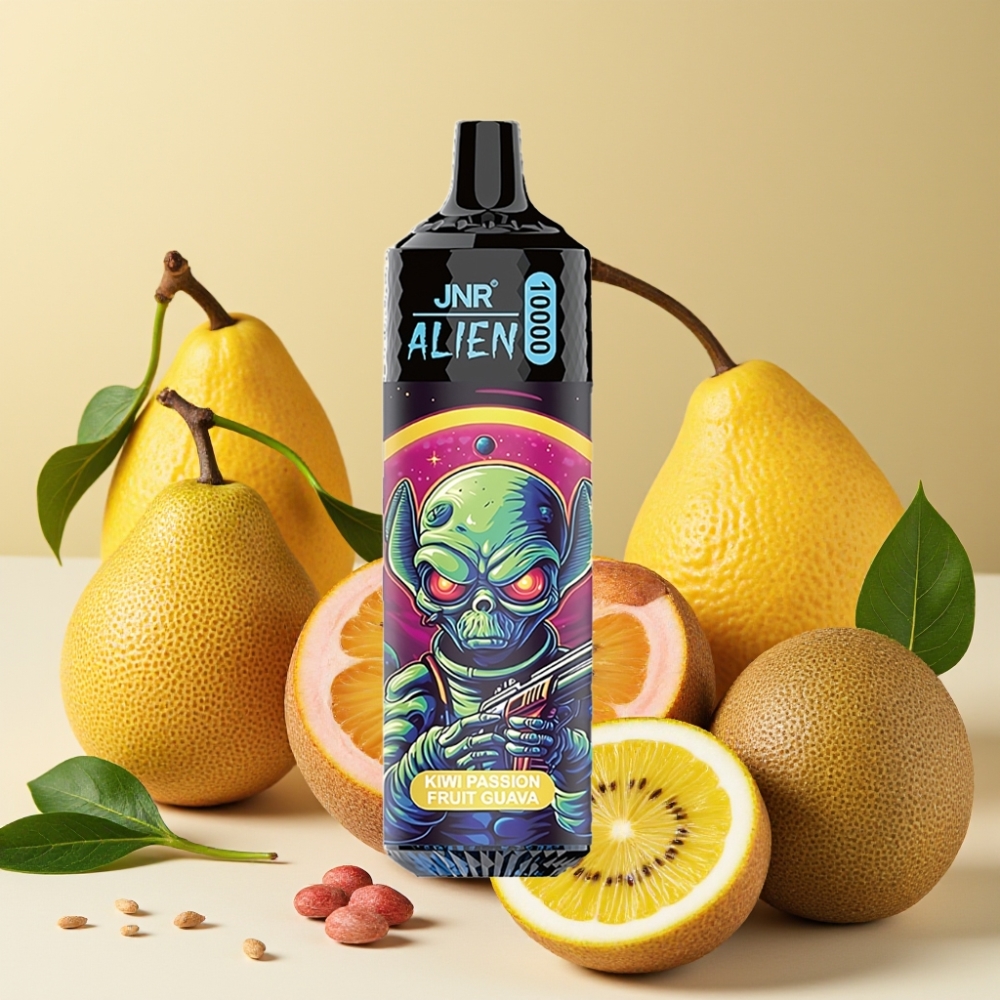 JNR Alien 10000 Puffs Vape Disposable Kiwi maracuyá guayaba con carga rápida Type-C y diseño deportivo