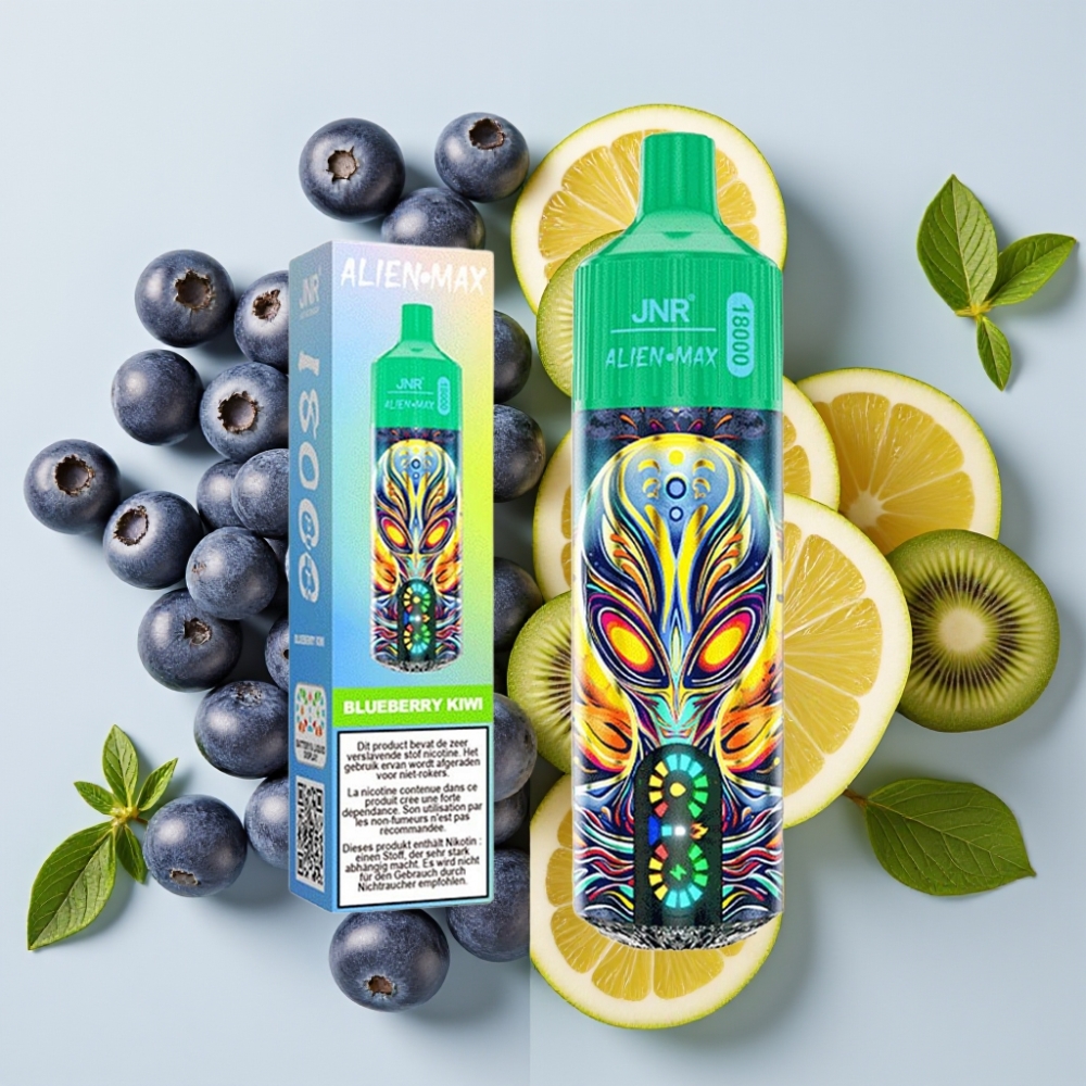 JNR Alien Max 18000 Puffs Desechable Vape Arándano Kiwi con Pantalla LED Inteligente y Doble Bobina Mesh