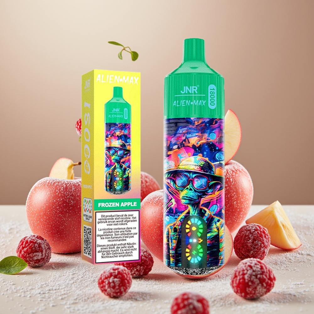 JNR Alien Max 18000 Puffs Manzana Helada con Pantalla LED Inteligente y Carga Rápida Type-C