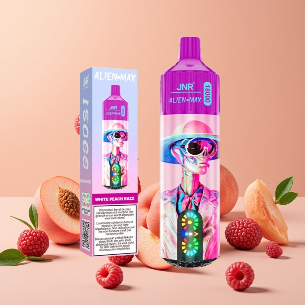 JNR Alien Max 18000 Puffs Vape Blanco Melocotón Frambuesa con LED y Doble Bobina