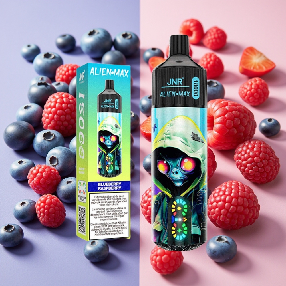 JNR Alien Max 18000 Puffs Vape Desechable Arándano Frambuesa con Pantalla LED Inteligente y Carga Rápida Type-C