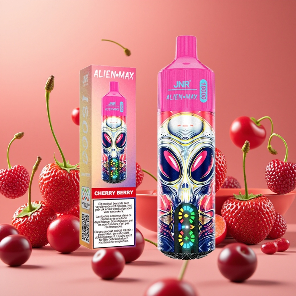 JNR Alien Max 18000 Puffs Vape Desechable Cereza y Baya con Pantalla LED Inteligente y Carga Rápida Type-C