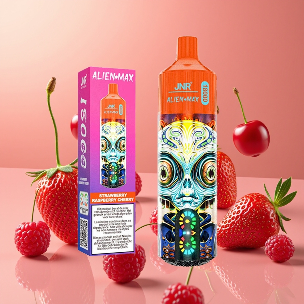 JNR Alien Max 18000 Puffs Vape Desechable Fresa Frambuesa Cereza con Pantalla LED Inteligente y Carga Rápida Type-C