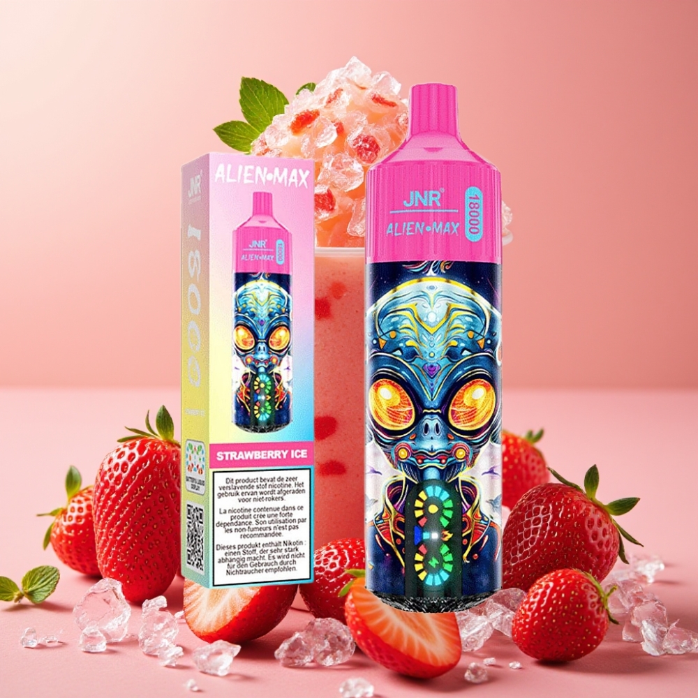 JNR Alien Max 18000 Puffs Vape Desechable Fresa Hielo con Pantalla LED y Doble Bobina Mesh