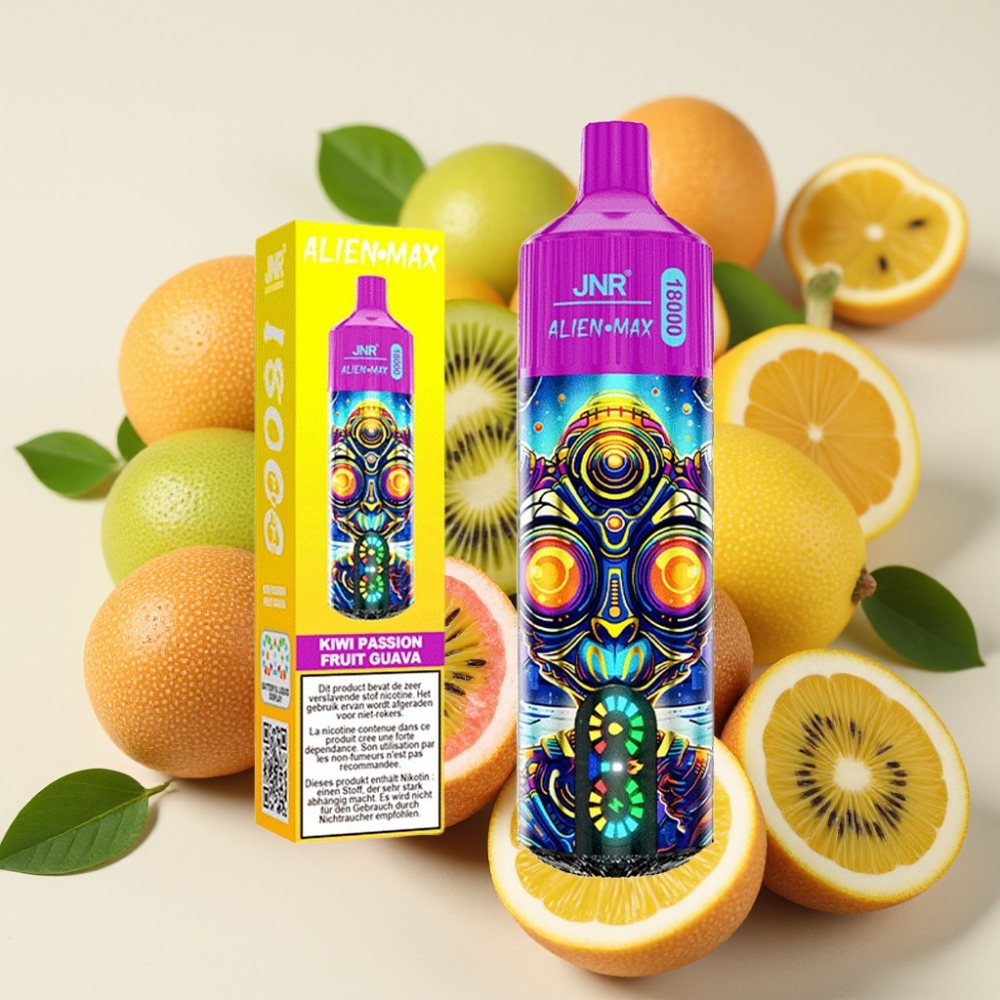 JNR Alien Max 18000 Puffs Vape Desechable Kiwi Maracuyá Guayaba con Pantalla LED Inteligente y Carga Rápida Type-C