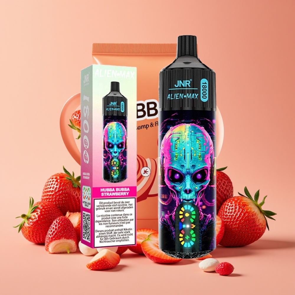 JNR Alien Max 18000 Puffs Vape Disposable Fresa Hubba Bubba con Pantalla LED Inteligente y Carga Rápida Type-C