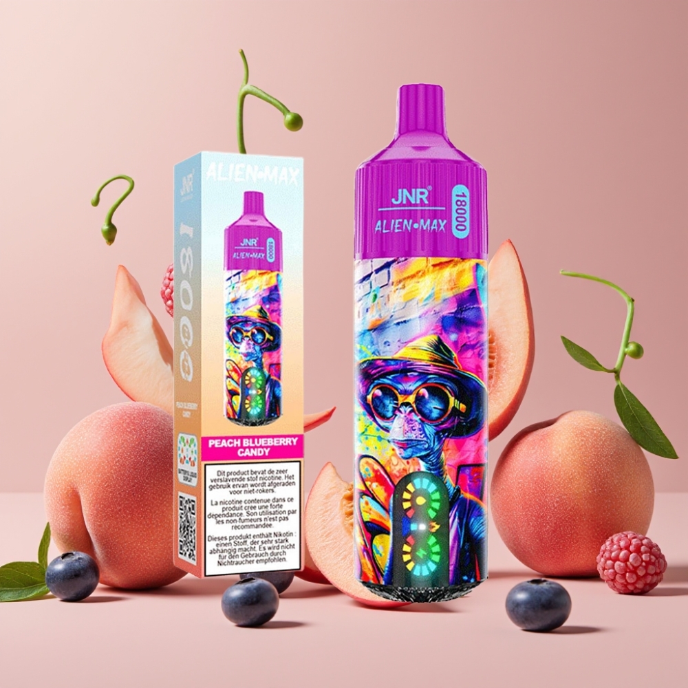 JNR Alien Max 18000 Puffs Vape Dulce de Melocotón y Arándano con Pantalla LED y Doble Bobina
