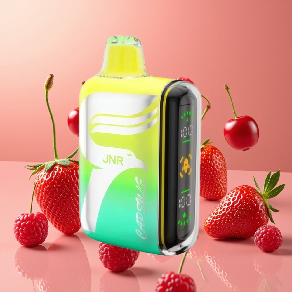 JNR Capsule 15000 Puffs Vape Desechable Fresa Frambuesa Cereza con Carga Rápida Type-C y Pantalla LED Inteligente