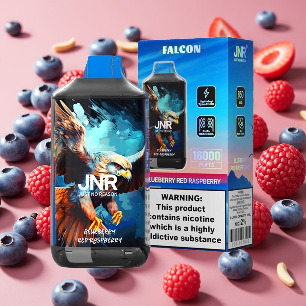 JNR Falcon 16000 Puffs Vape Desechable Arándano Frambuesa Roja 22ml Dual Mesh