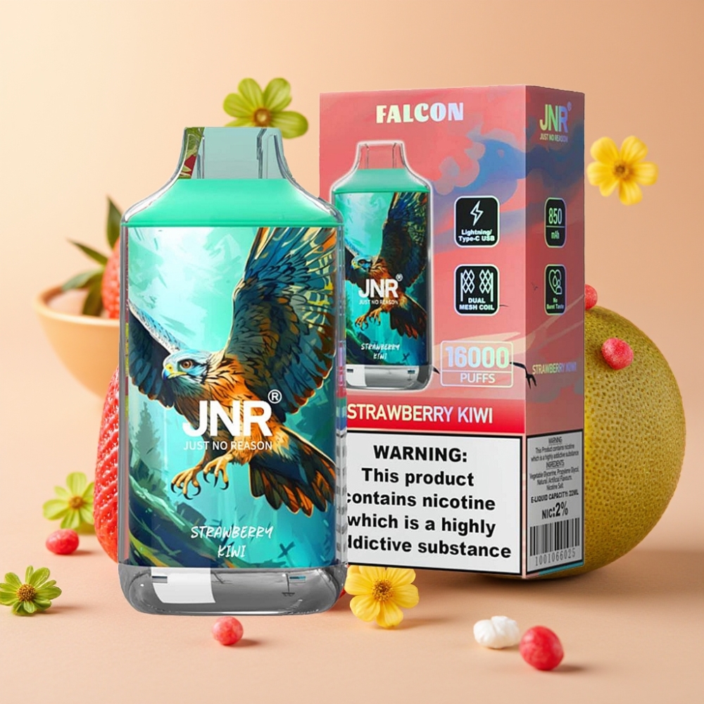 JNR Falcon 16000 Puffs Vape Desechable Fresa Kiwi con Batería 850 mAh y Pantalla LED Inteligente