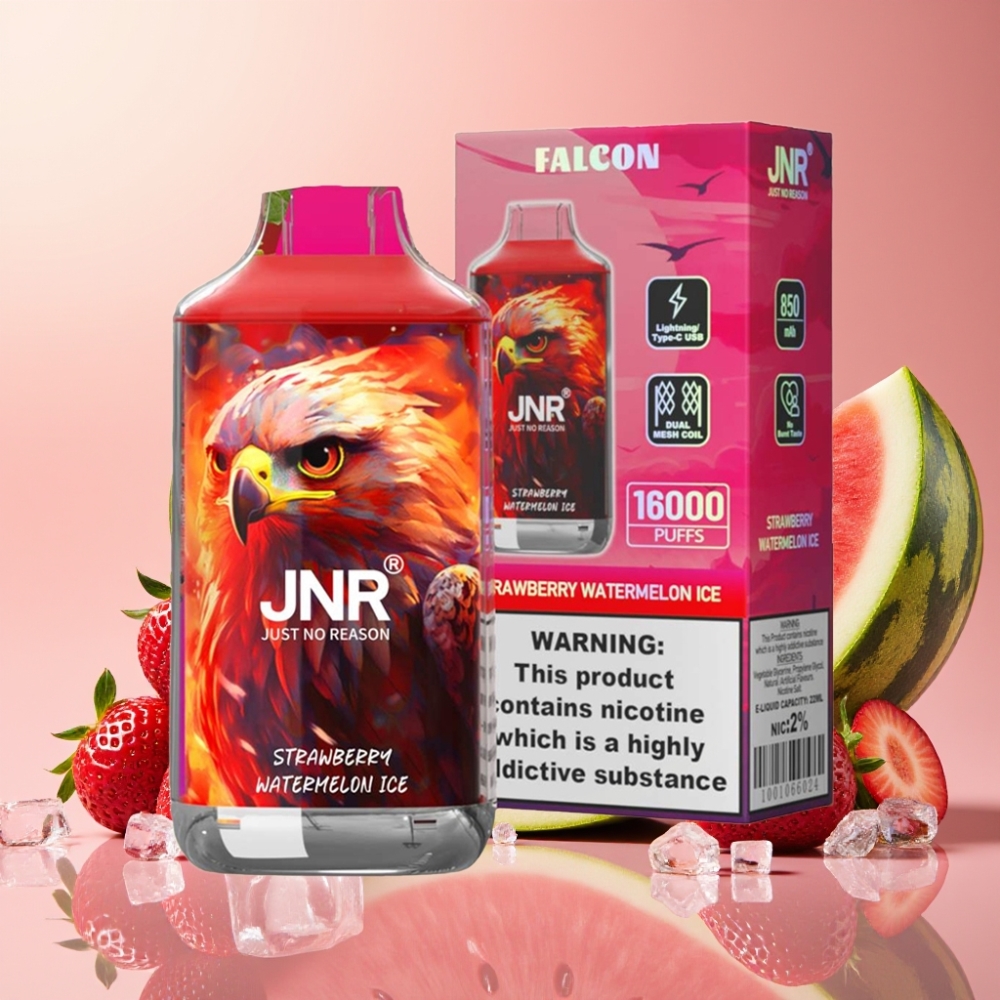 JNR Falcon 16000 Puffs Vape Desechable Fresa Sandía Hielo con Pantalla LED Inteligente y Doble Bobina Mesh