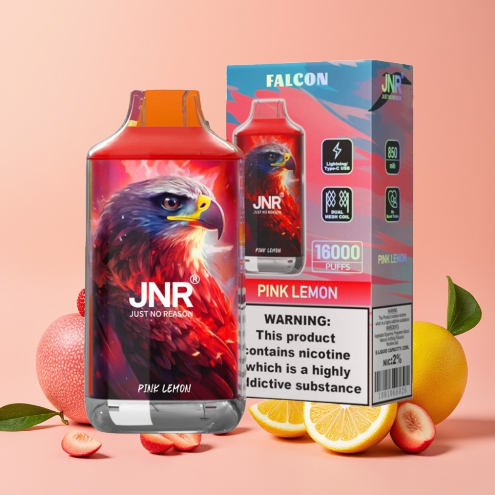 JNR Falcon 16000 Puffs Vape Desechable Limón Rosa con Doble Malla y Pantalla LED
