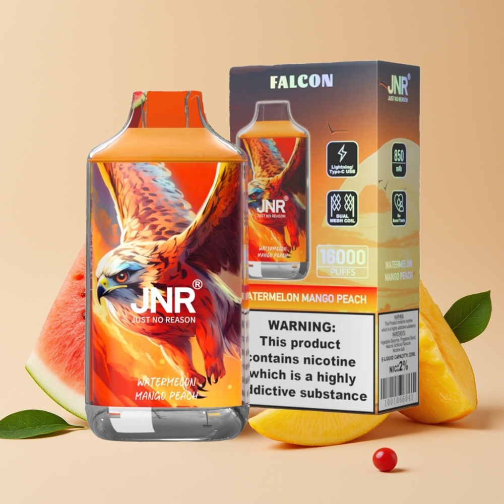 JNR Falcon 16000 Puffs Vape Desechable Sandía Mango Melocotón con Pantalla LED Inteligente y 22ml de Líquido