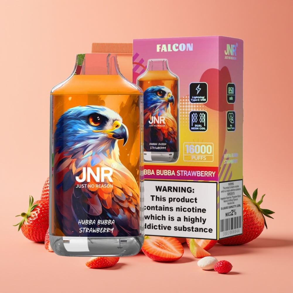 JNR Falcon 16000 Puffs Vape Disposable Fresa Hubba Bubba con Pantalla LED Inteligente y 22ml