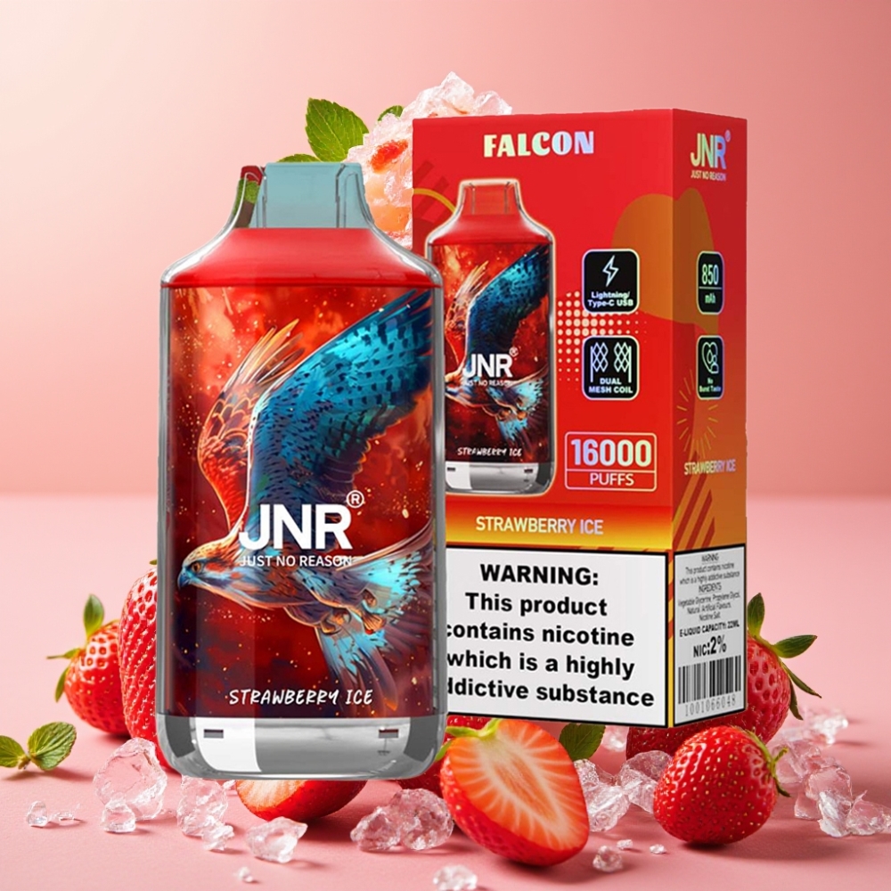 JNR Falcon 16000 Puffs Vape Fresa Helada con Pantalla LED y Doble Bobina Mesh