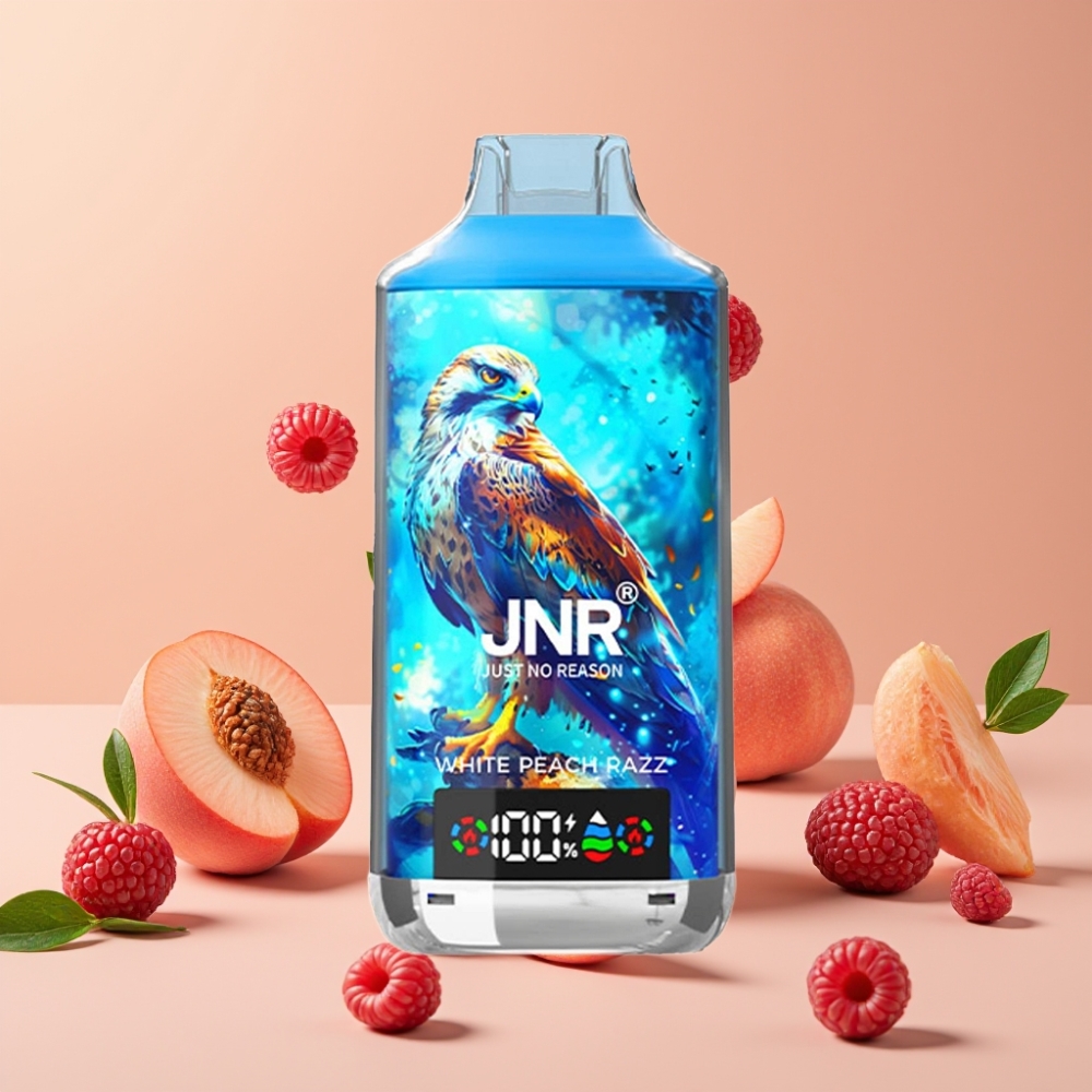 JNR Falcon X 18000 Puffs Vape Disposable Durazno Blanco Frambuesa con Pantalla Digital y Carga Rápida Type-C