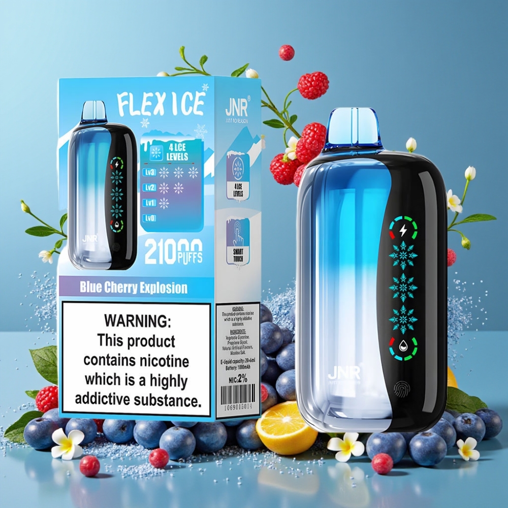 JNR Flex Ice 21000 Puffs Desechable Vape Explosión Cereza Azul con Pantalla Táctil y 26ml