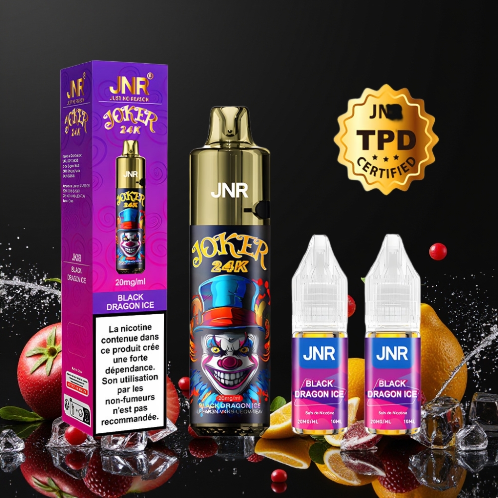 JNR Joker 24K Puffs Desechable Vape Dragón Negro Hielo con 800mAh y 2 de nicotina