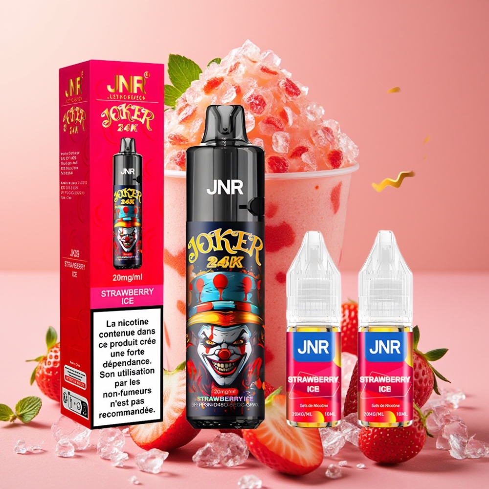JNR Joker 24K Puffs Vape Desechable Fresa Hielo con 2+10ml Recargable y 800mAh