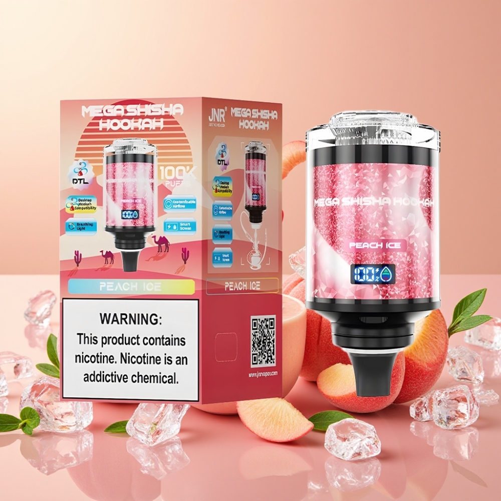 JNR Mega Shisha Hookah 100K Compatibilidad Escritorio Melocotón Hielo 2200mAh