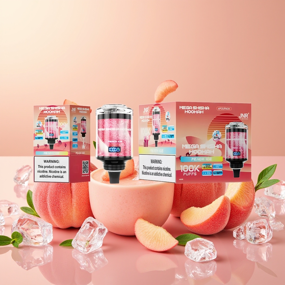 JNR Mega Shisha Hookah 100K Compatibilidad Escritorio Melocotón Hielo 2200mAh