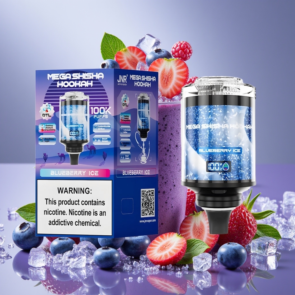 JNR Mega Shisha Hookah 100K Compatibilidad con Escritorio Helado de Arándano y Pantalla Inteligente