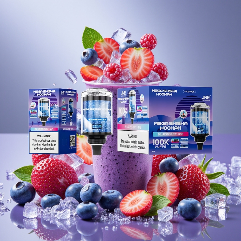 JNR Mega Shisha Hookah 100K Compatibilidad con Escritorio Helado de Arándano y Pantalla Inteligente