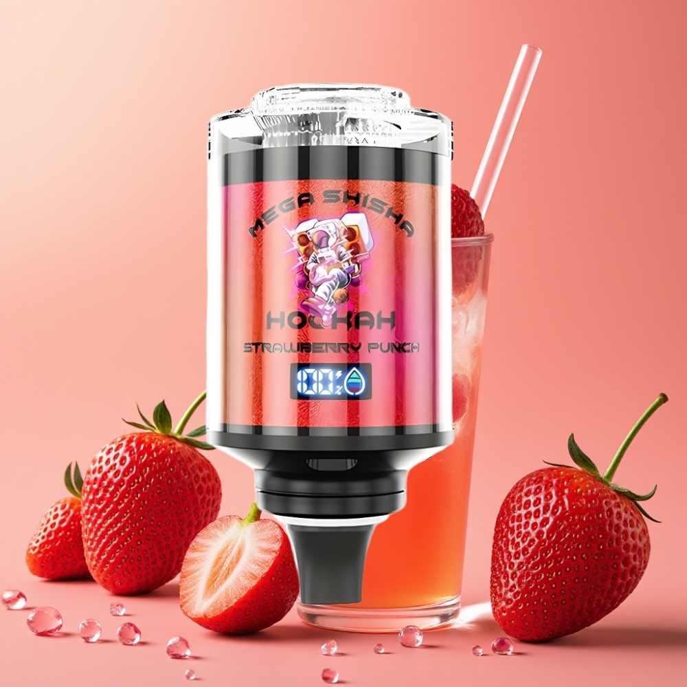 JNR Mega Shisha Hookah 100K Compatibilidad de Escritorio Ponche de Fresa 60ml