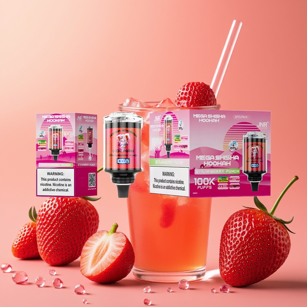 JNR Mega Shisha Hookah 100K Compatibilidad de Escritorio Ponche de Fresa 60ml