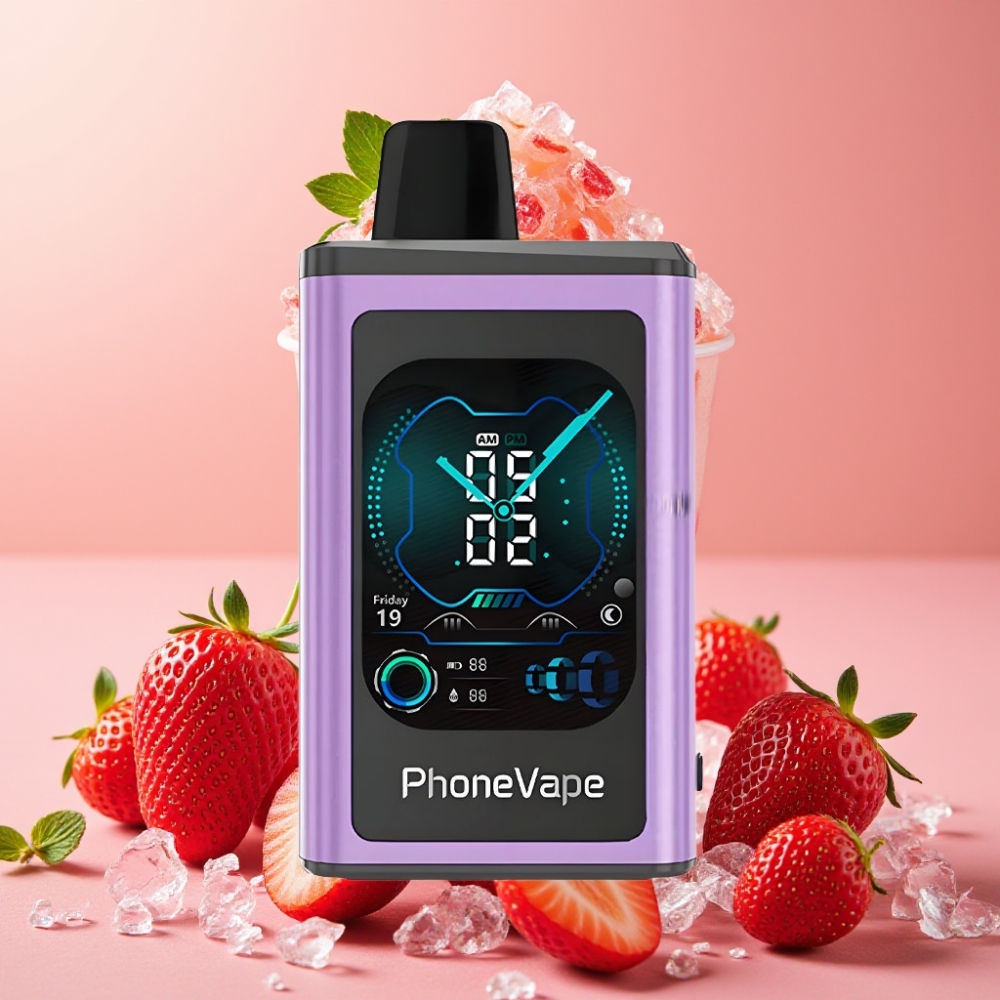 JNR PhoneVape 30000 caladas Vape Desechable Fresa Helada con Pantalla Completa y Batería Recargable
