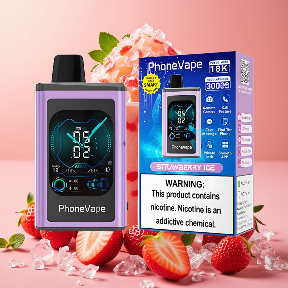 JNR PhoneVape 30000 caladas Vape Desechable Fresa Helada con Pantalla Completa y Batería Recargable