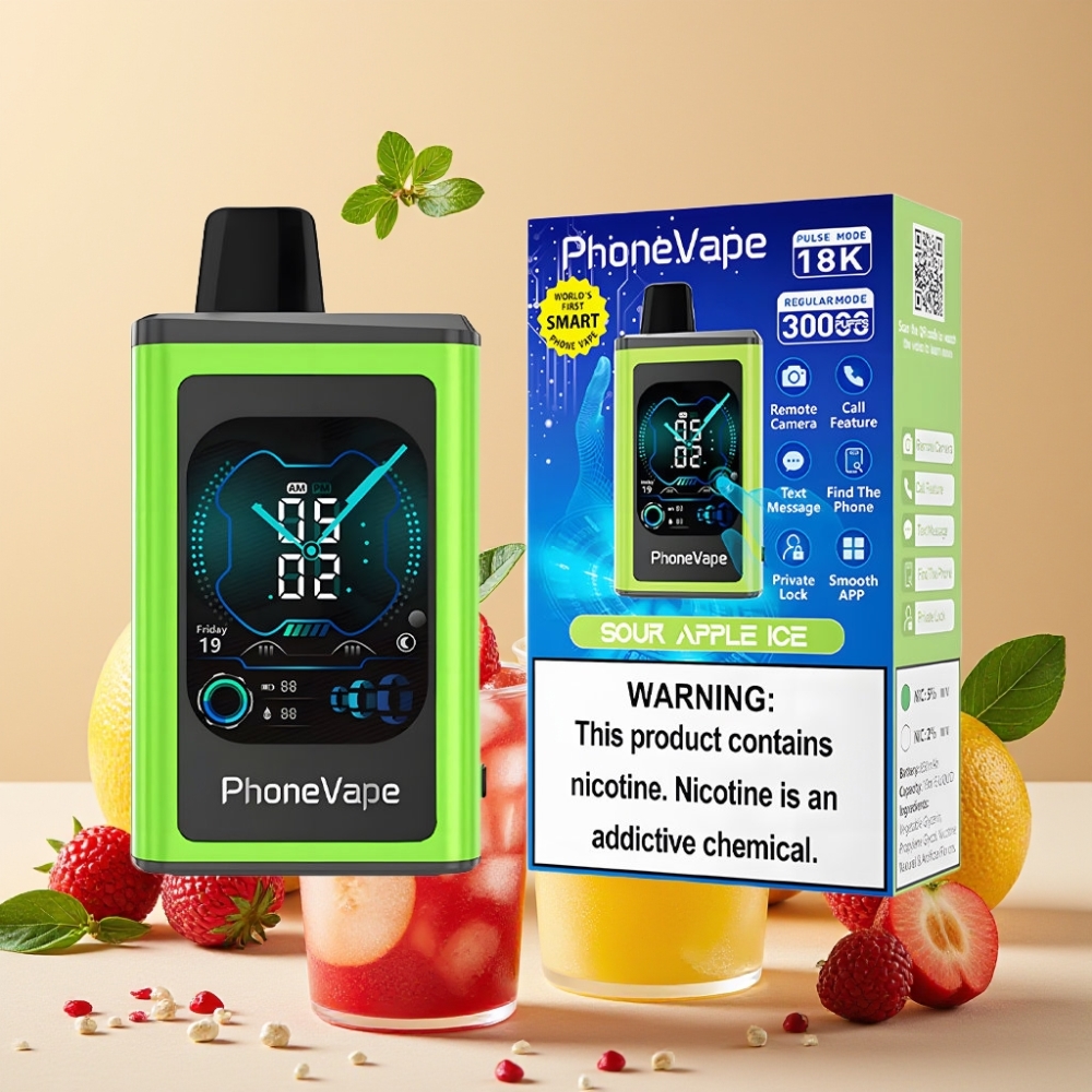 JNR PhoneVape 30000 caladas Vape Desechable Manzana Ácida Helada con Pantalla Completa y Batería Recargable 850mAh