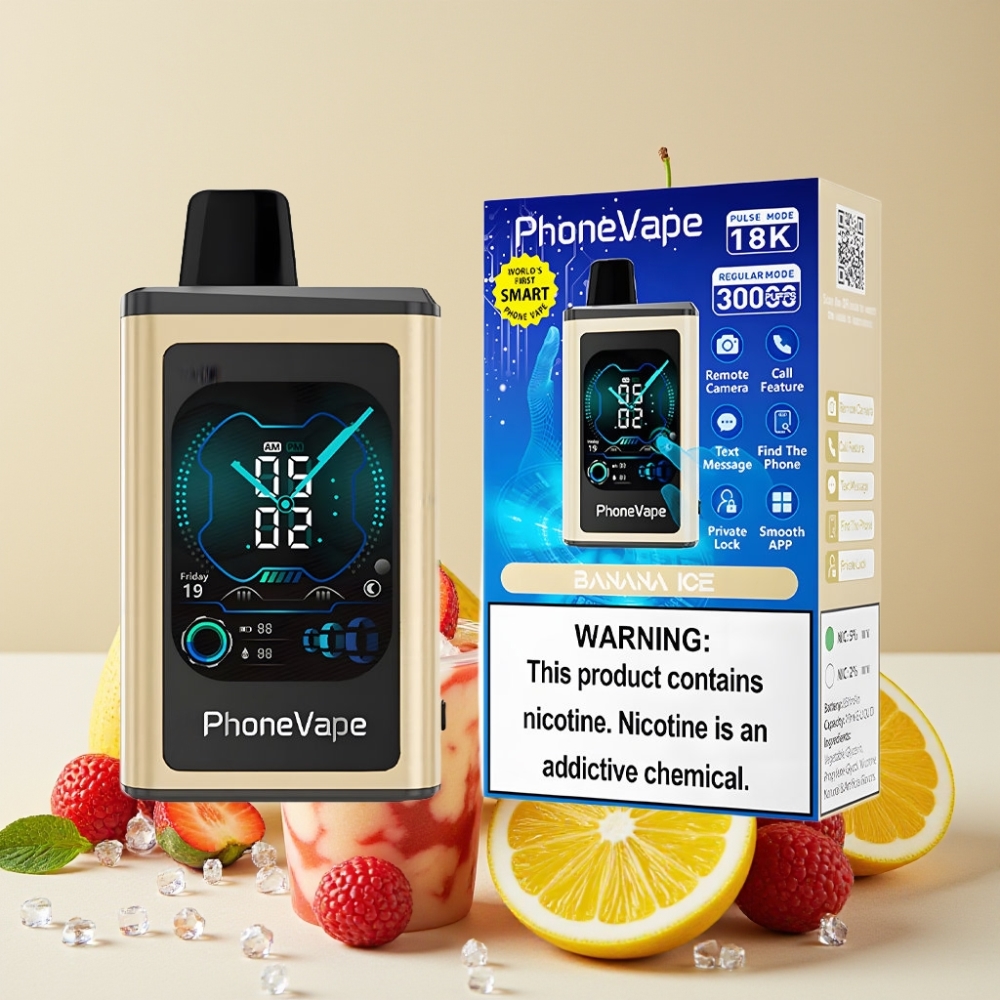 JNR PhoneVape 30000 puffs Vape Desechable Plátano Hielo con Pantalla Completa y Turbo Mode