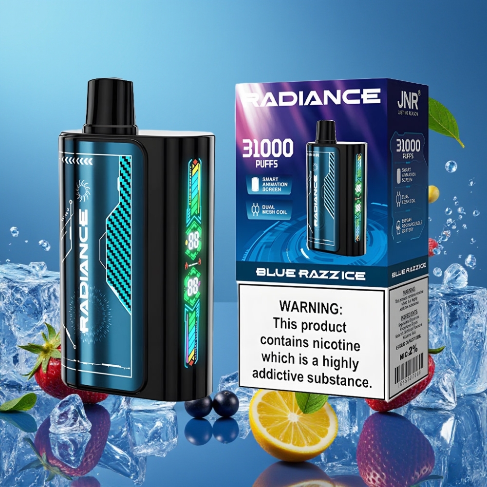 JNR Radiance 31000 Puffs Desechable Vape ARÁNDANO AZUL MENTOLADO con Pantalla Animada y Batería Recargable