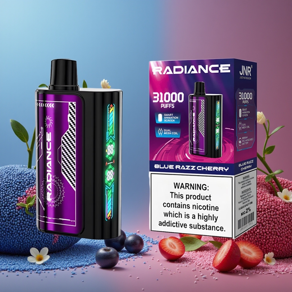 JNR Radiance 31000 Puffs Vape Desechable AZUL FRAMBUESA CEREZA con Pantalla Animada y Batería Recargable